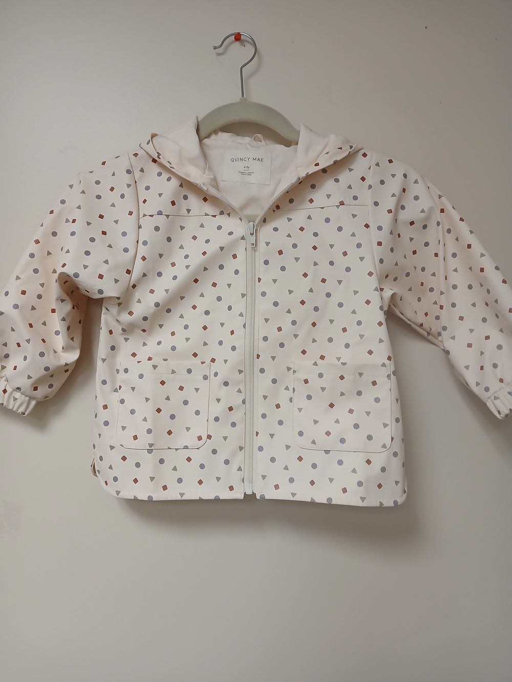 Quincy Mae Cream Rain Jacket with Geo Dot Pattern